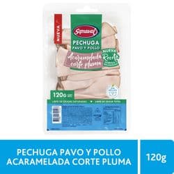 Pechuga de Pavo y Pollo Sopraval Acaramelada Corte Pluma 120 g